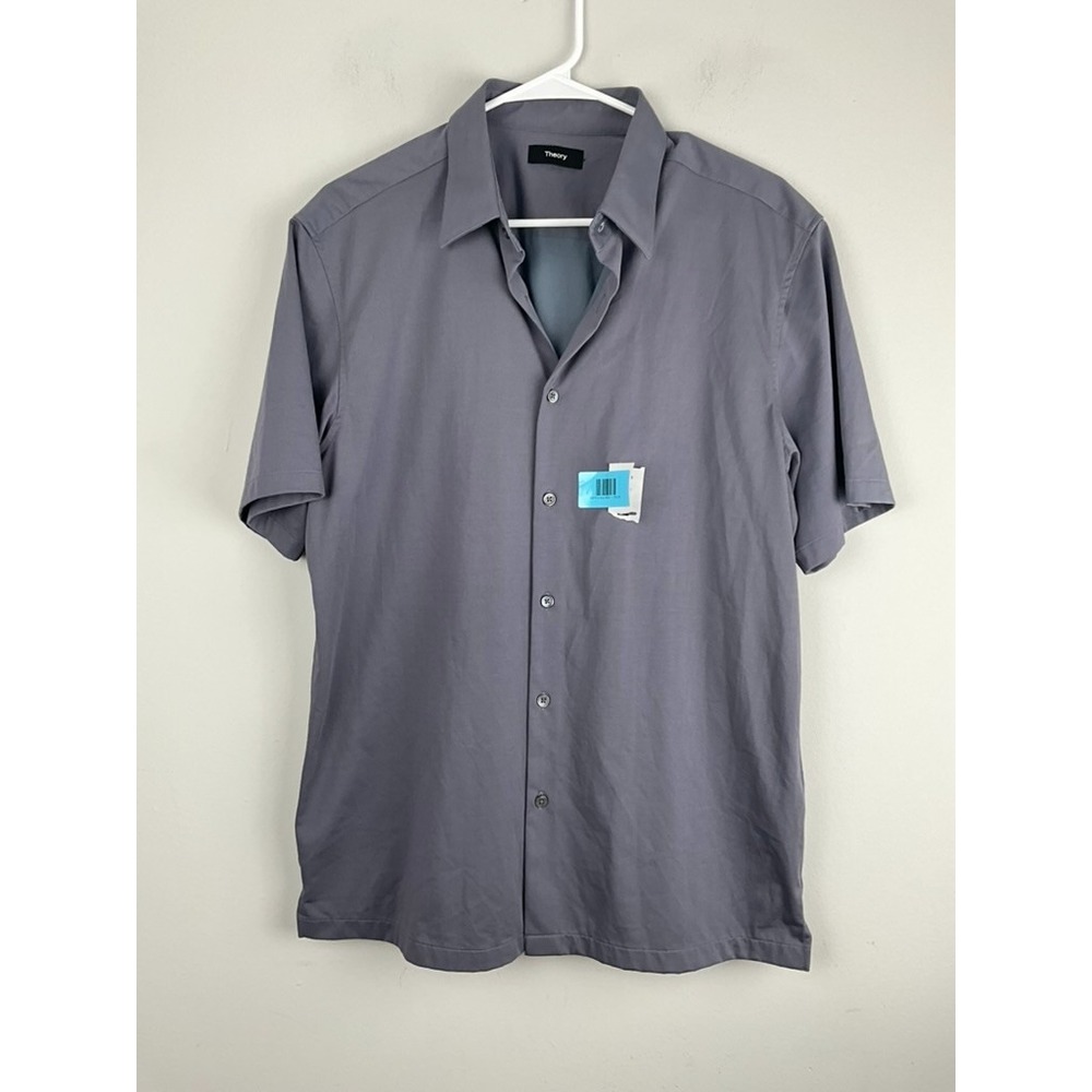Theory‎ Men's L Short Sleeve Button Front Shirt Gray Spread Collar
